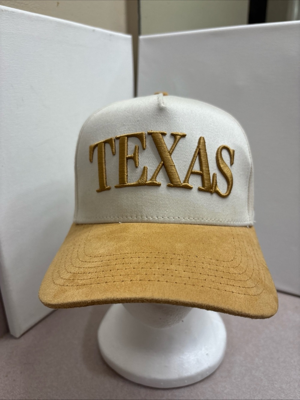 Texas Hondo Hat Co Snapback Cap Brown White Spell Out One Size Suede Bill